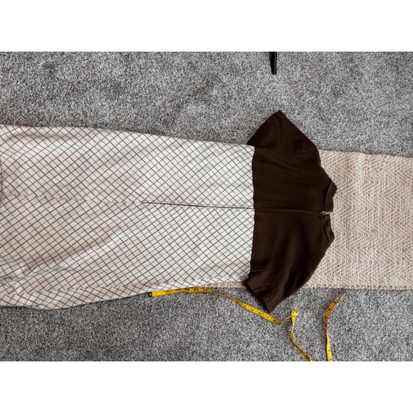 Vintage Poppet Ltd Brown Cream Diamond Print Mock Neck Mod Shift Mini Dress Sz 9 - Picture 8 of 8